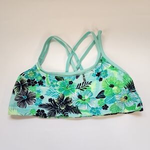 Zeroxposur Bikini Top Girls Size 16 Blue Green Tropical Flowers
